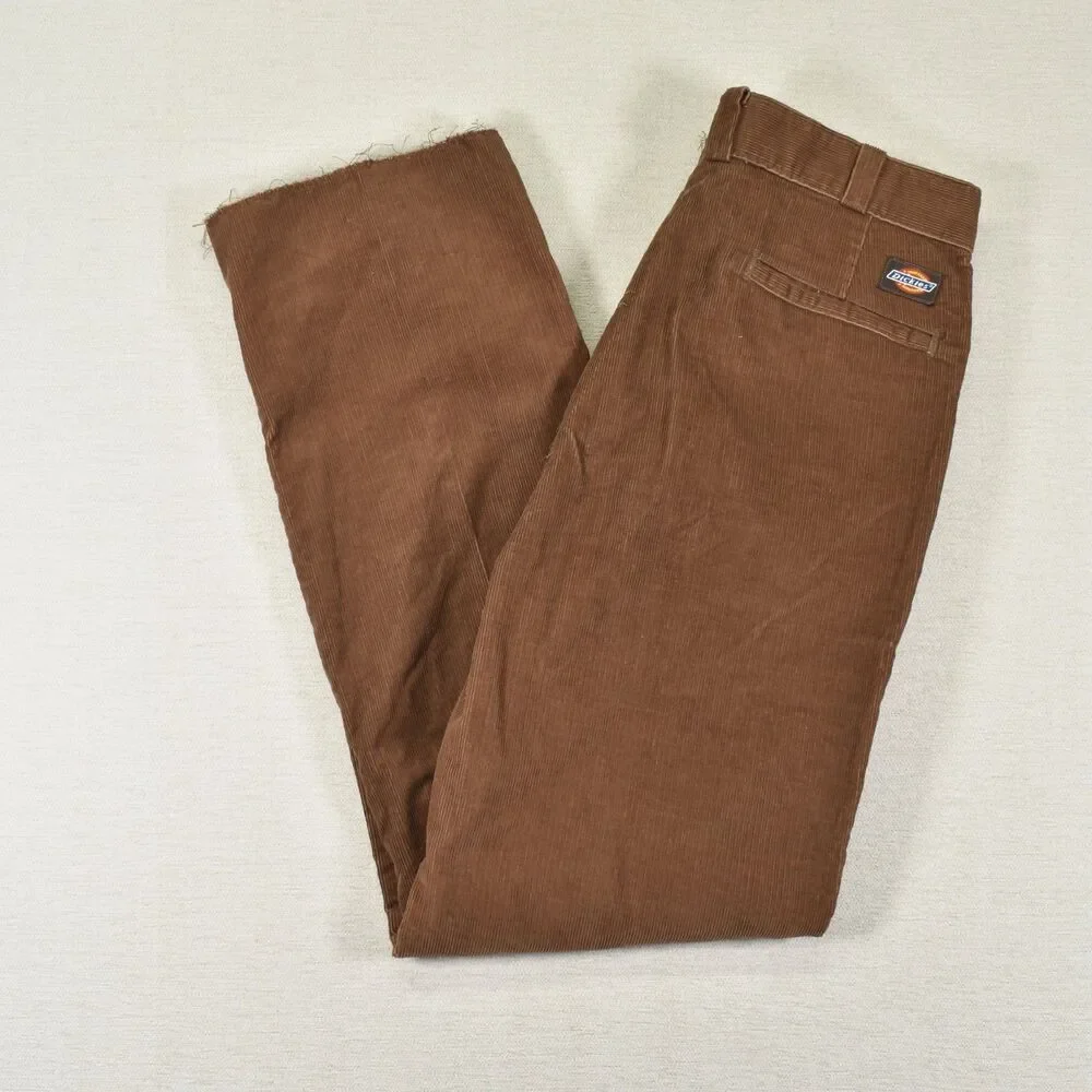 Vintage 70s Dickies Brown Corduroy Pants Made in USA Talon Zip Raw Hem 32x32